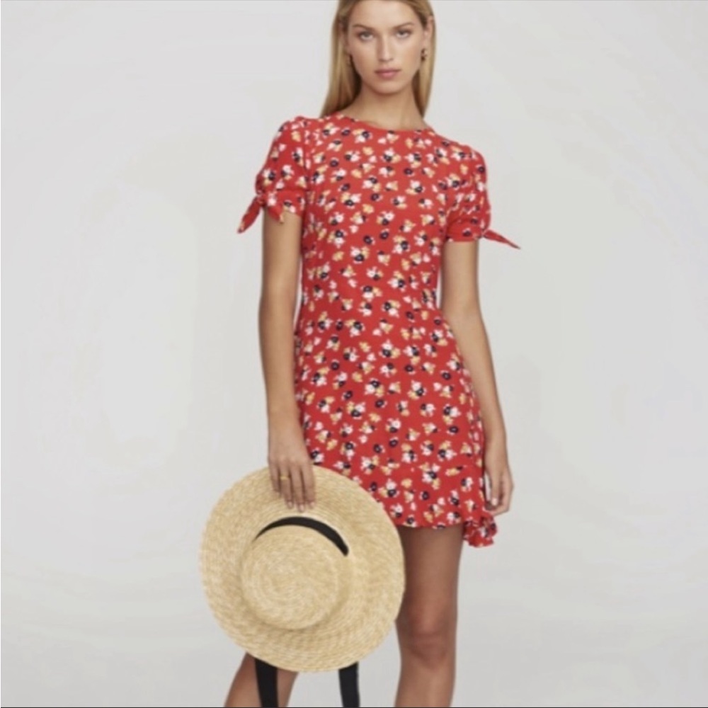 Faithfull‎ The Brand Daphne Red Floral Mini Dress Size 2